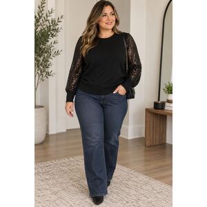 Zac & Rachel Black Sequin Sheer Sleeve Sweater Women's 1X Plus Size